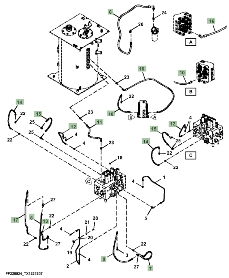 Hitachi ZX310F-FE-6N installation diagram showing hydraulic hose 4674819 at Pipe No. 12