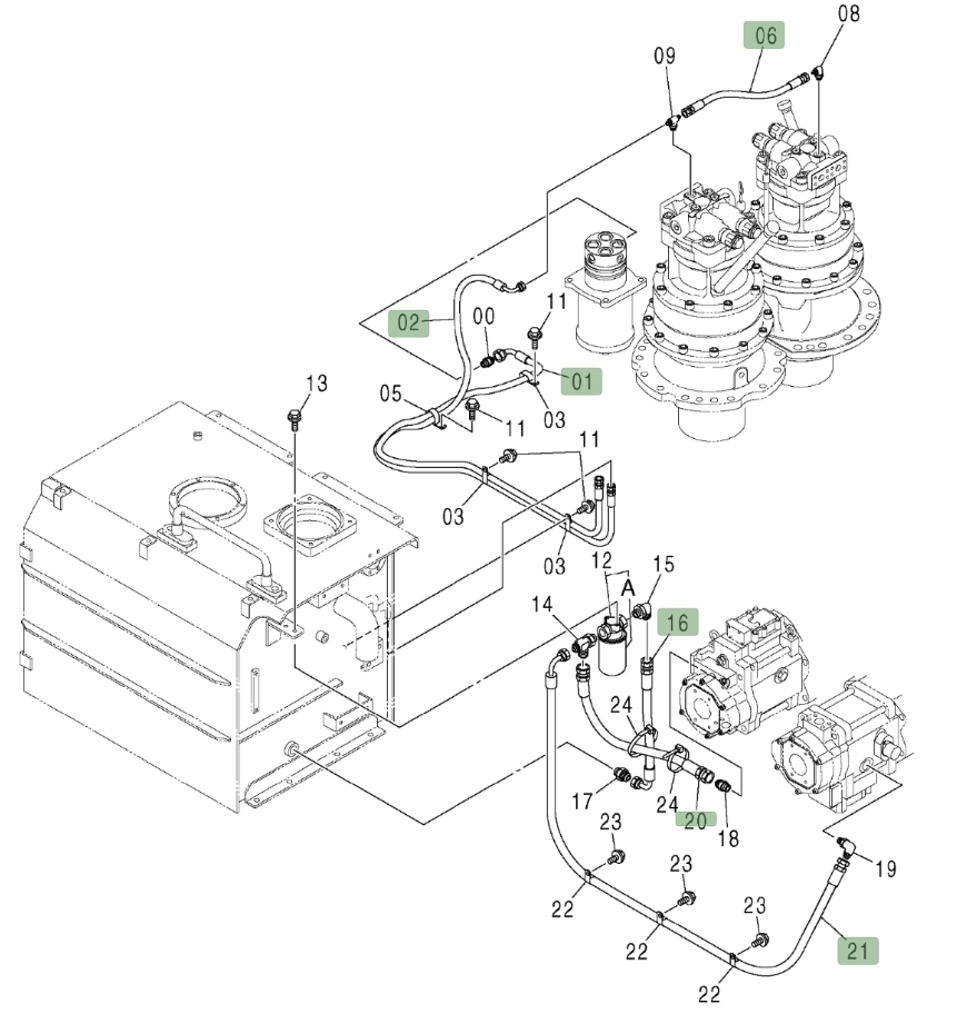 Hitachi ZX600LC installation diagram showing hydraulic hose 4313443 at Pipe No. 2