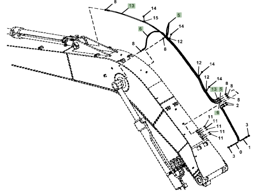 Hitachi ZX190W-6N installation diagram showing hydraulic hose 4429283 at Pipe No. 6