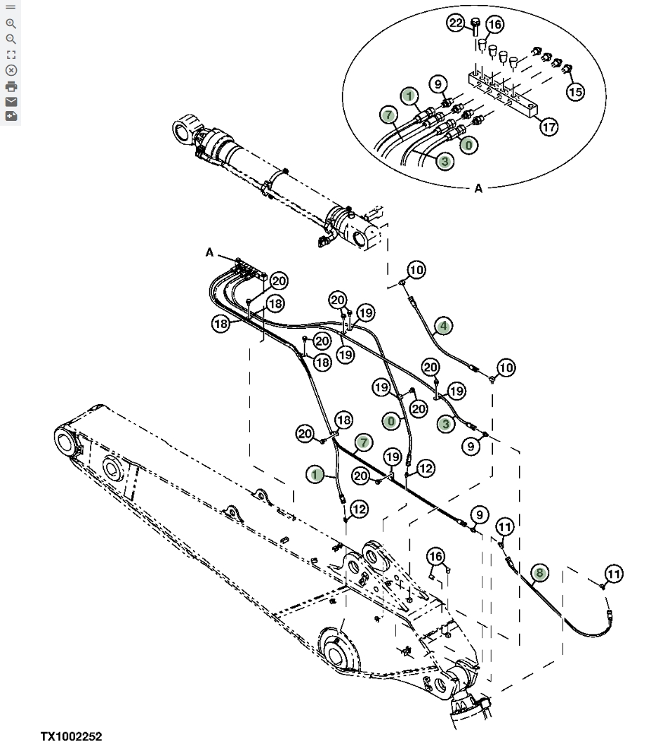 Hitachi ZX870LC-5B installation diagram showing hydraulic hose 4258880 at Pipe No. 1