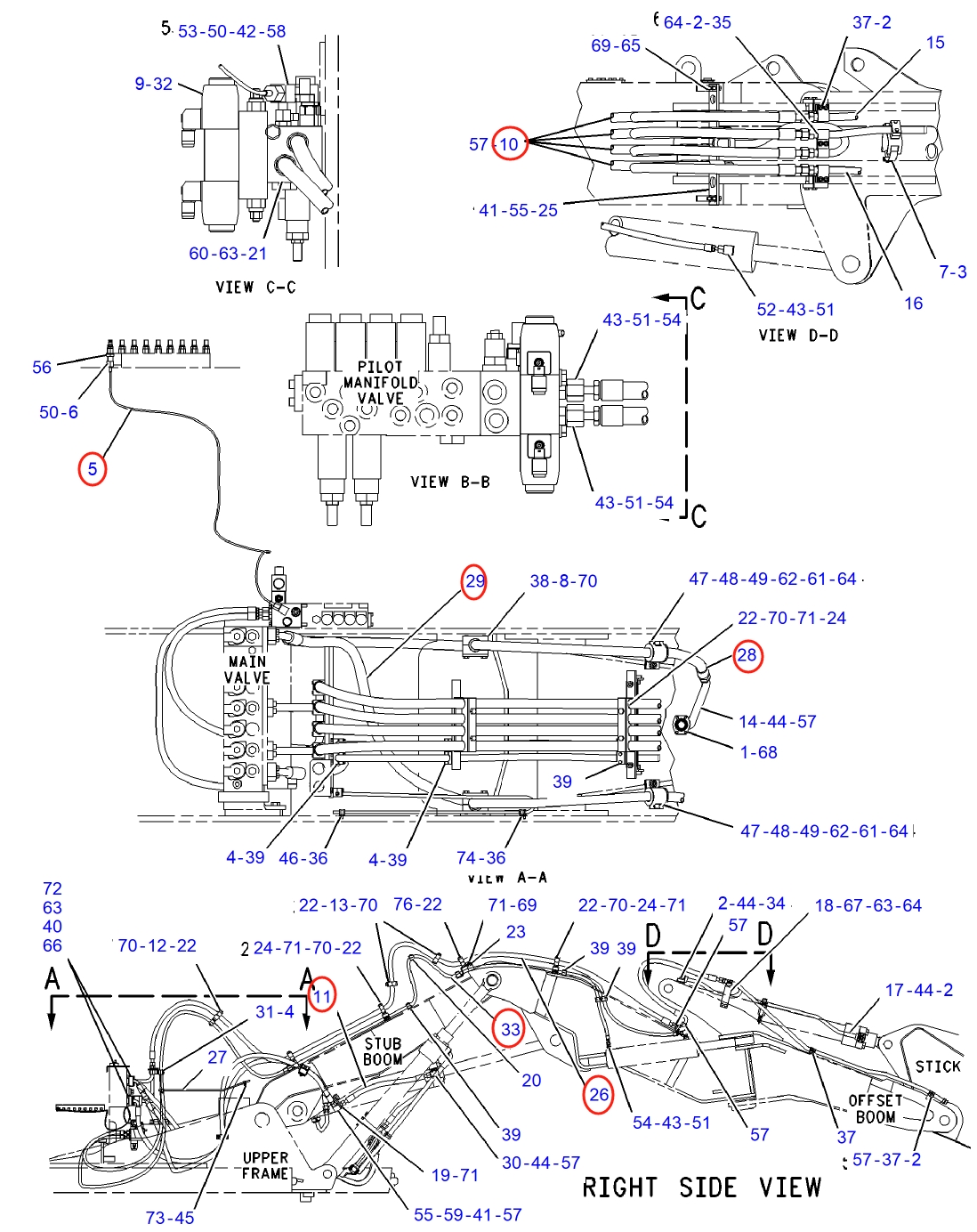 Caterpillar CAT®M312 installation diagram showing hydraulic hose 151-8203 at Pipe No. 33