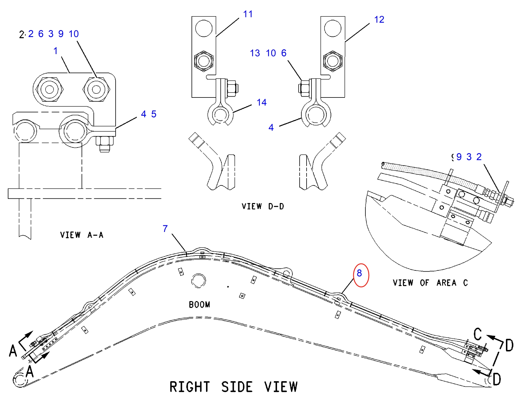Caterpillar CAT®312B L installation diagram showing hydraulic hose 119-4191 at Pipe No. 8