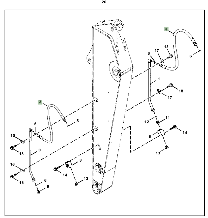 Hitachi ZX180LC-5N installation diagram showing hydraulic hose 4652746 at Pipe No. 4