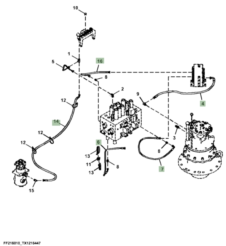 Hitachi ZX210FLC-FE-6N installation diagram showing hydraulic hose 4630952 at Pipe No. 6