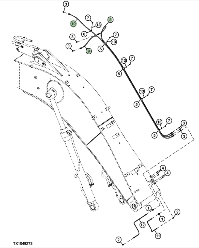 Hitachi ZXS370F-3 installation diagram showing hydraulic hose 4314983 at Pipe No. 10