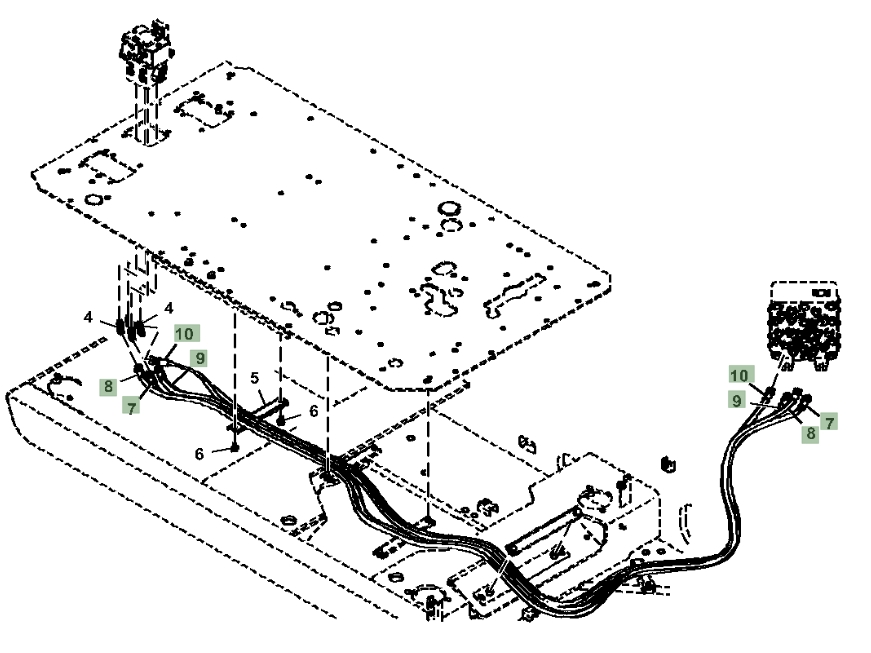Hitachi ZX210-5N installation diagram showing hydraulic hose 4639629 at Pipe No. 8
