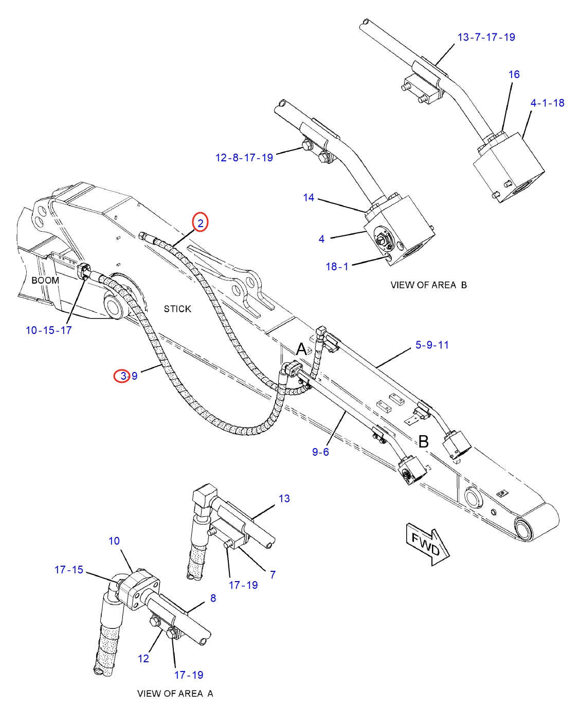 Caterpillar CAT®312D2 installation diagram showing hydraulic hose 277-0917 at Pipe No. 2