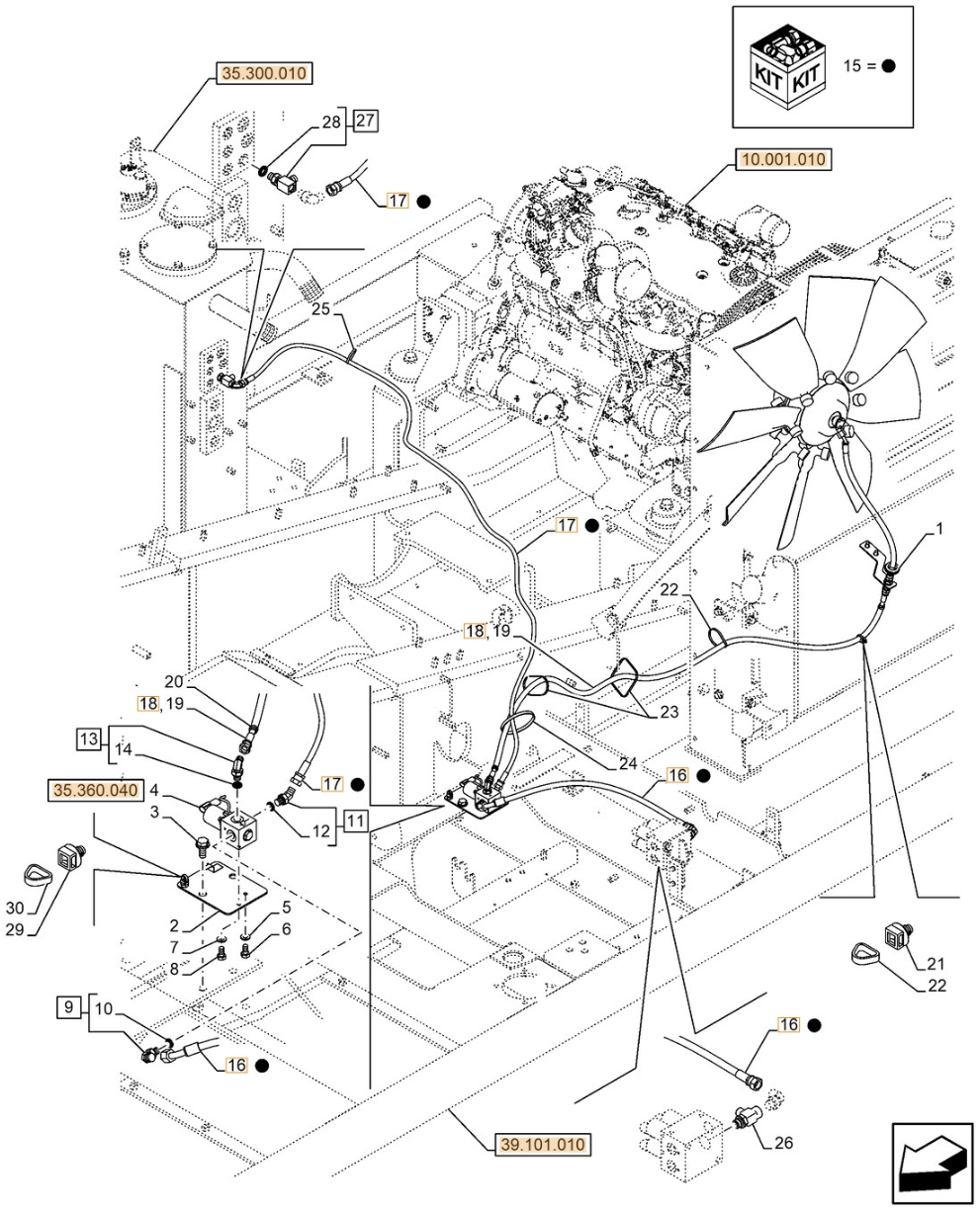 Case CX300E NLC installation diagram showing hydraulic hose KHJ2312 at Pipe No. 17