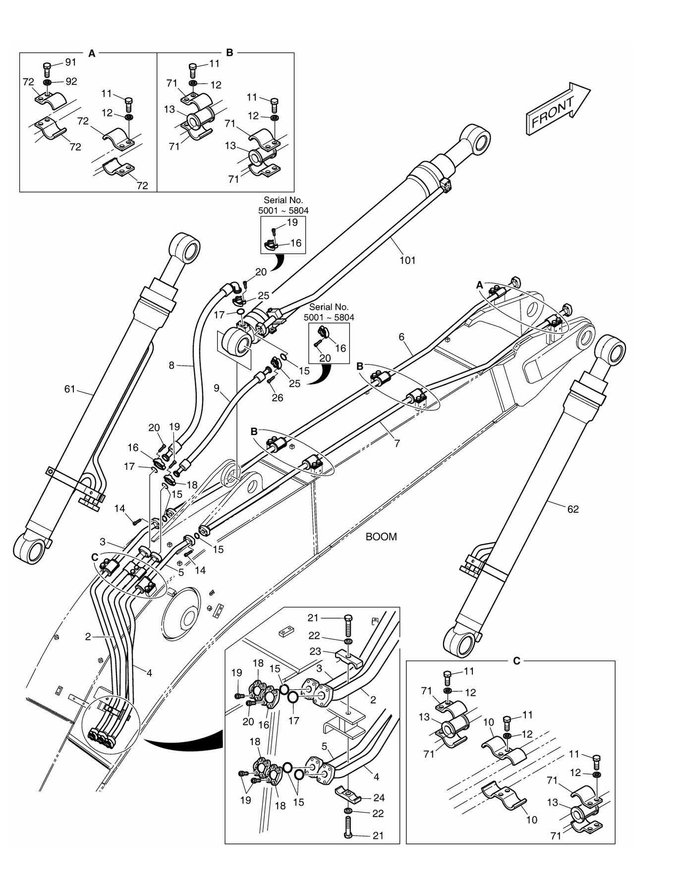 斗山 DX235LCR Boom piping hydraulic hose parts diagram