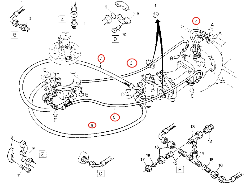 Caterpillar CAT®214B FT installation diagram showing hydraulic hose 8U-1666 at Pipe No. 2