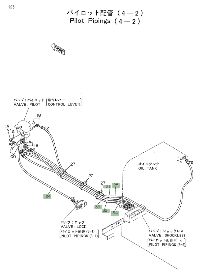 Hitachi EX700 installation diagram showing hydraulic hose 4250833 at Pipe No. 33