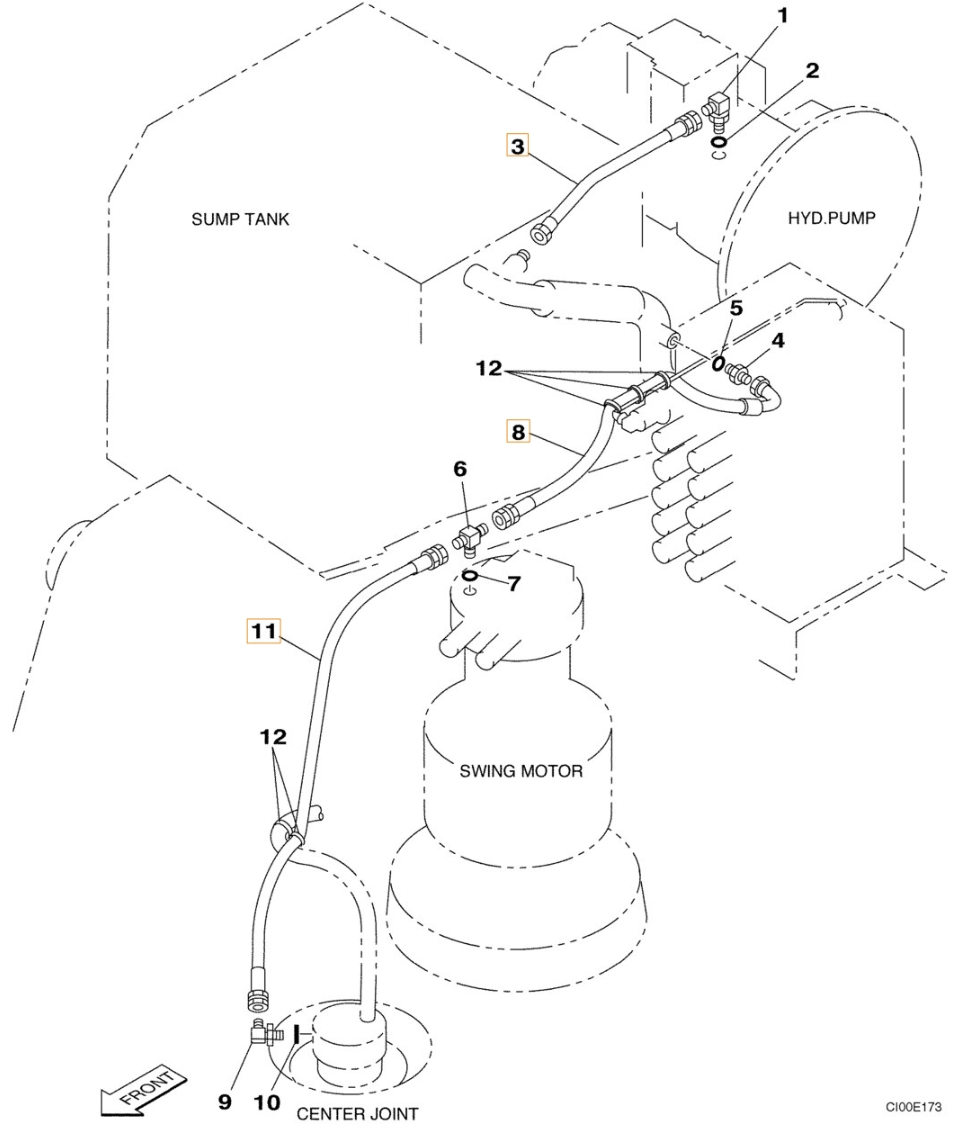 Case CX210LR installation diagram showing hydraulic hose KBJ2809 at Pipe No. 3