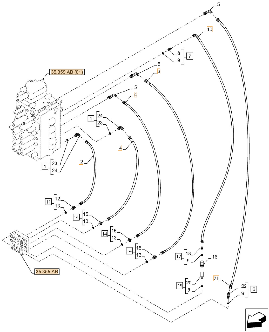 Case CX250D LC LR installation diagram showing hydraulic hose KHJ13800 at Pipe No. 10