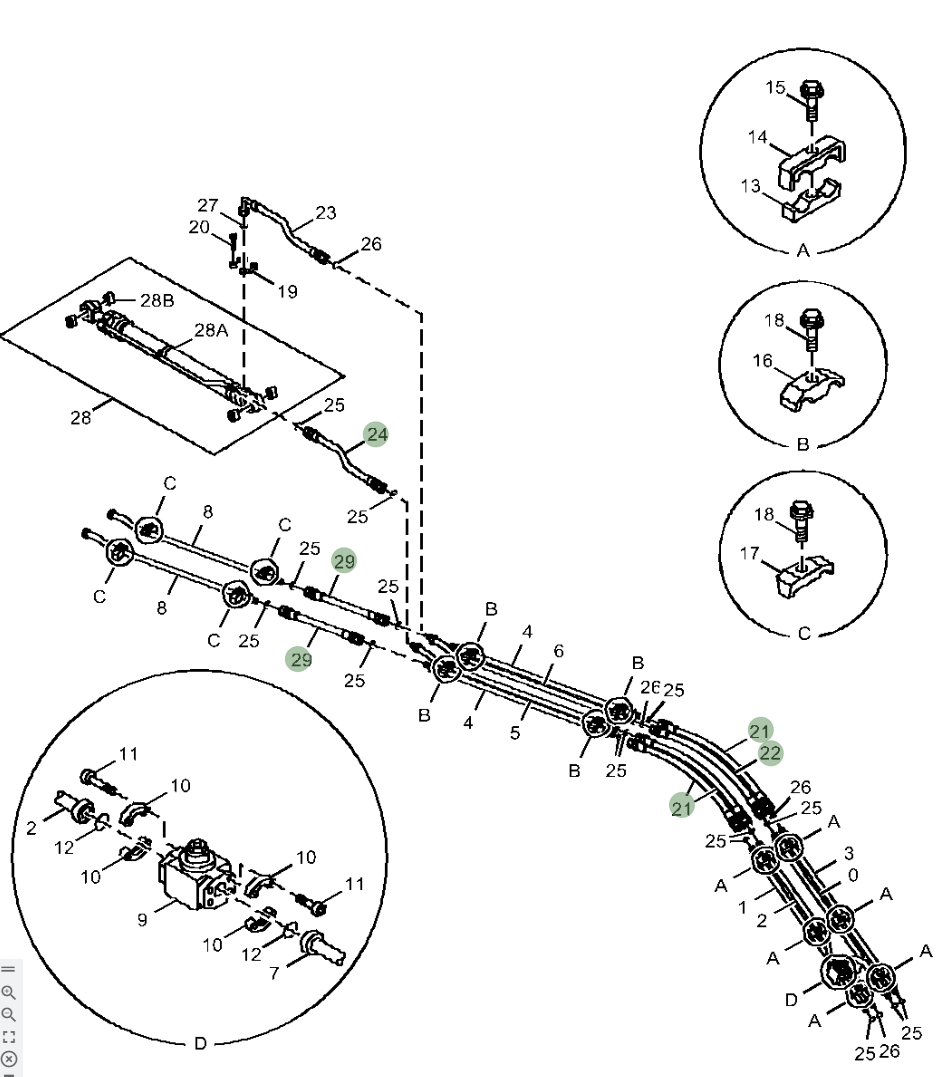 Hitachi ZX210LC-5G installation diagram showing hydraulic hose 4286816 at Pipe No. 22