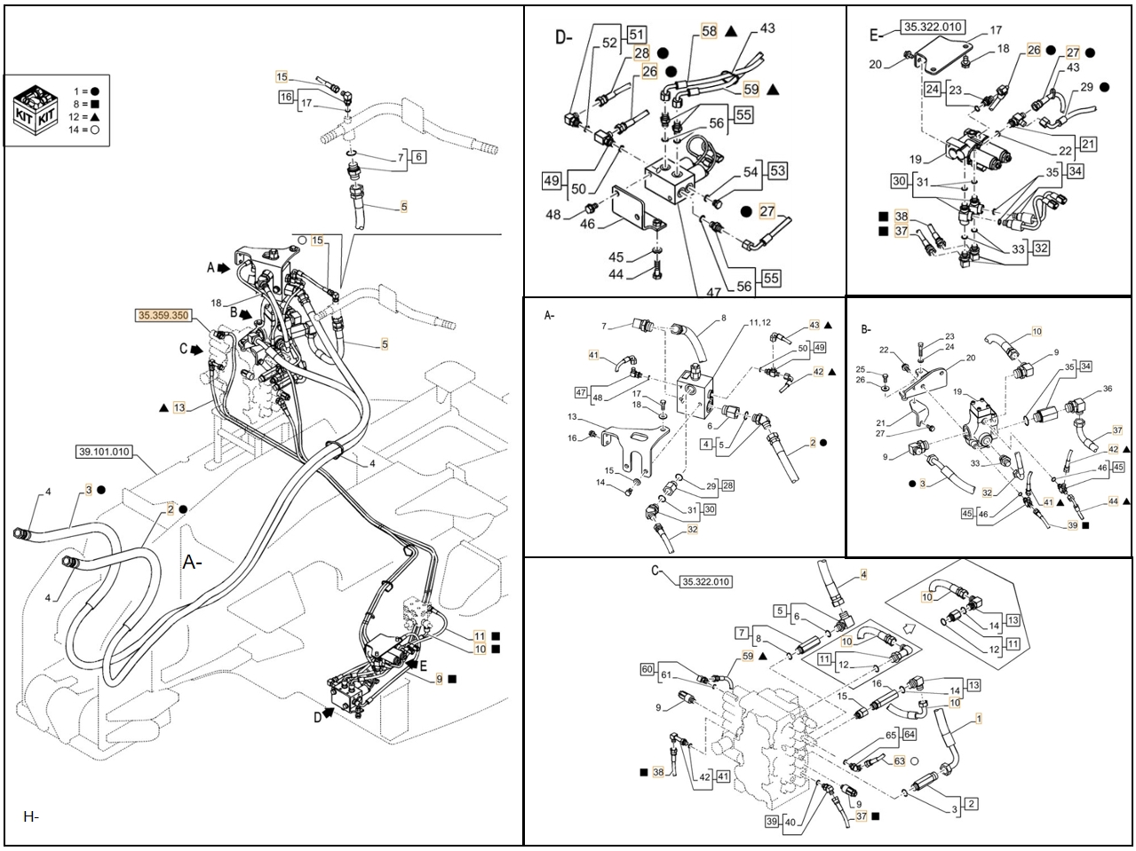 Case CX80C installation diagram showing hydraulic hose KHJ2291 at Pipe No. A42-H15