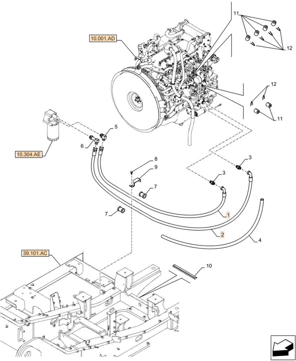 Case CX250D LC LR installation diagram showing hydraulic hose KRH10330 at Pipe No. 1
