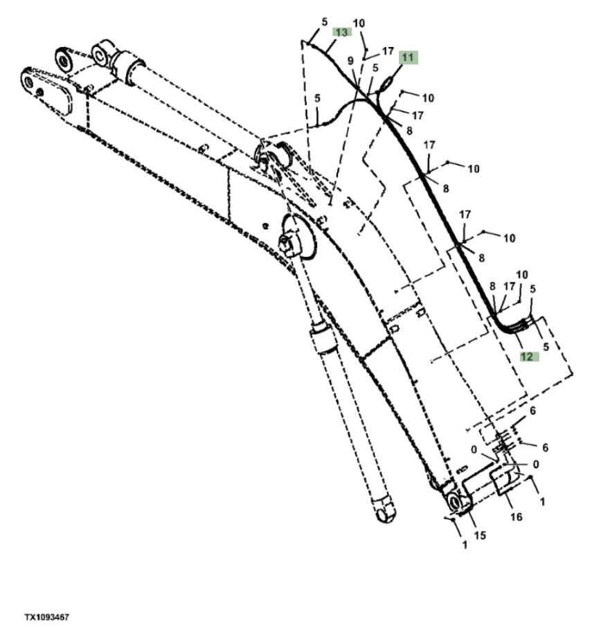 Hitachi ZX370F-FE-6N installation diagram showing hydraulic hose 4257291 at Pipe No. 12