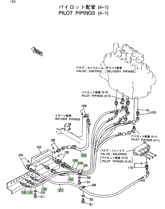 Hitachi EX400LC installation diagram showing hydraulic hose 4217359 at Pipe No. 9