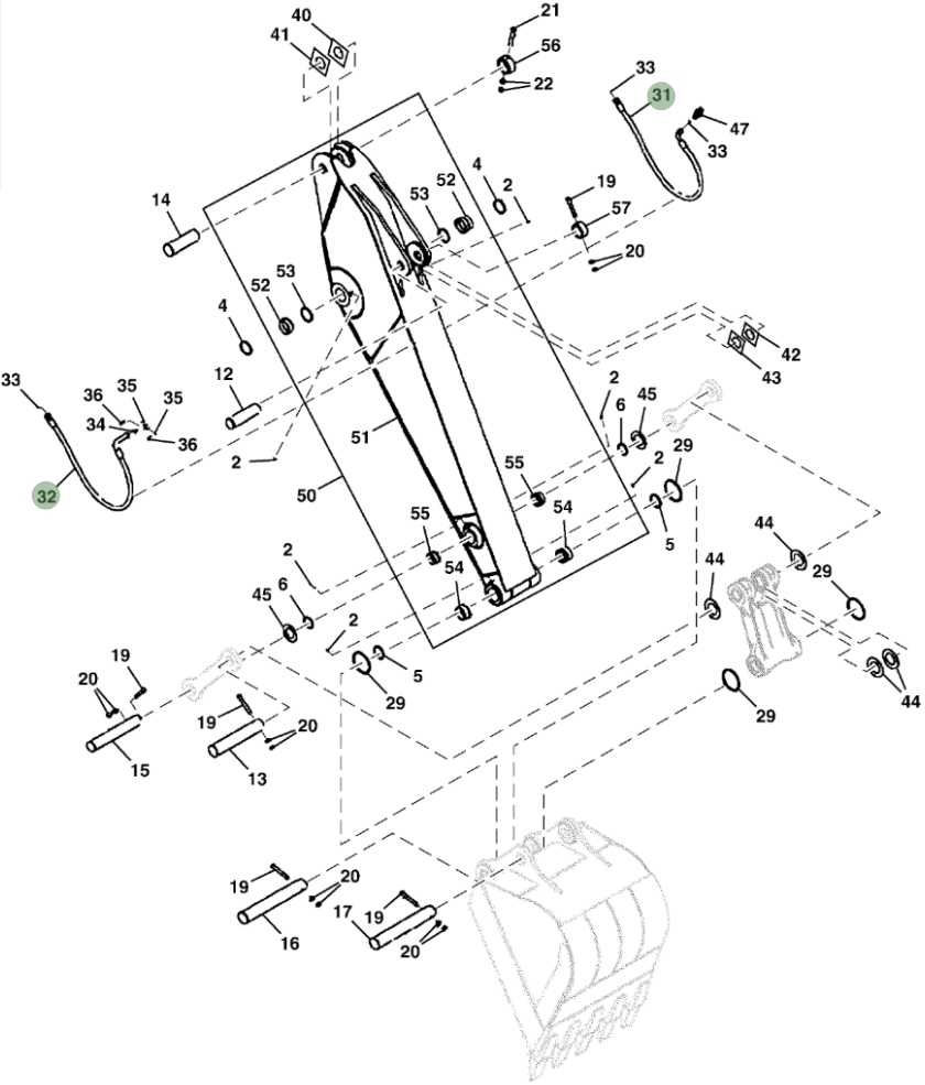Hitachi ZX250LC-5G installation diagram showing hydraulic hose 4635611 at Pipe No. 31
