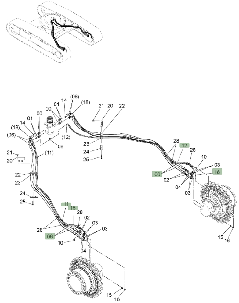 Hitachi ZX850LC-3 installation diagram showing hydraulic hose 4639461 at Pipe No. 18