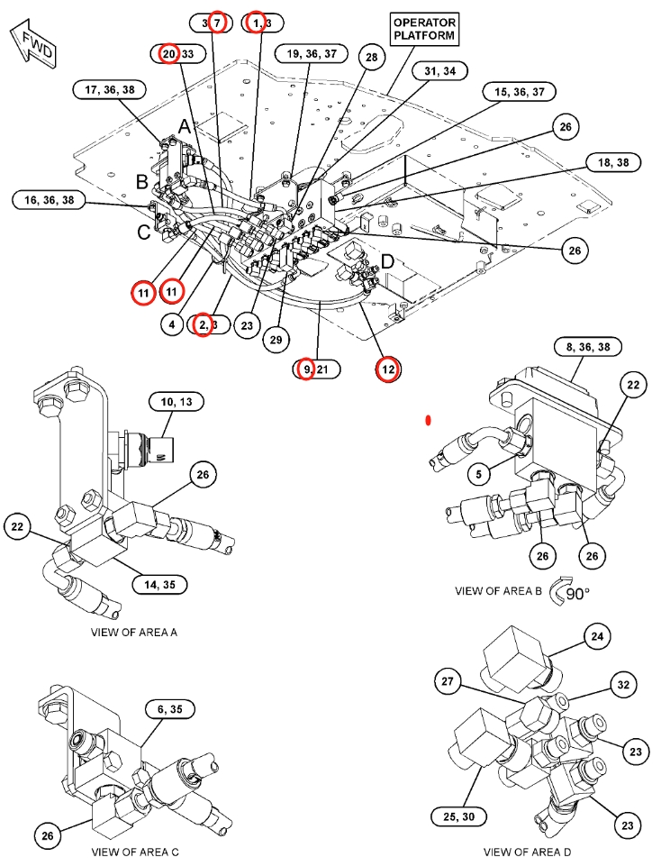 Caterpillar CAT®314E LCR installation diagram showing hydraulic hose 307-4966 at Pipe No. 11