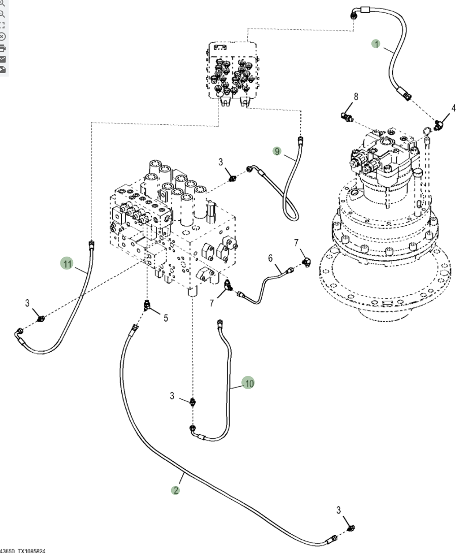 Hitachi ZX290LC-5N installation diagram showing hydraulic hose 4471645 at Pipe No. 2