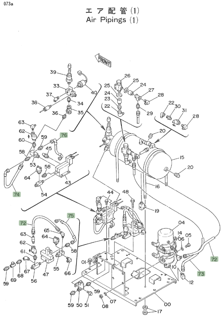 Hitachi EX160WD installation diagram showing hydraulic hose 4224415 at Pipe No. 72