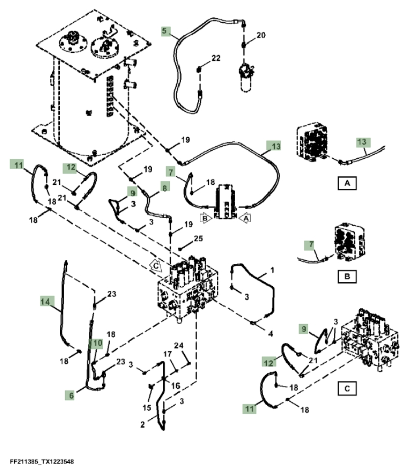 Hitachi ZX370FLC-FE-6N installation diagram showing hydraulic hose 4656809 at Pipe No. 12