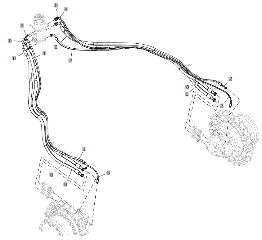 Hitachi ZX470LC-6 installation diagram showing hydraulic hose 4701227 at Pipe No. 0