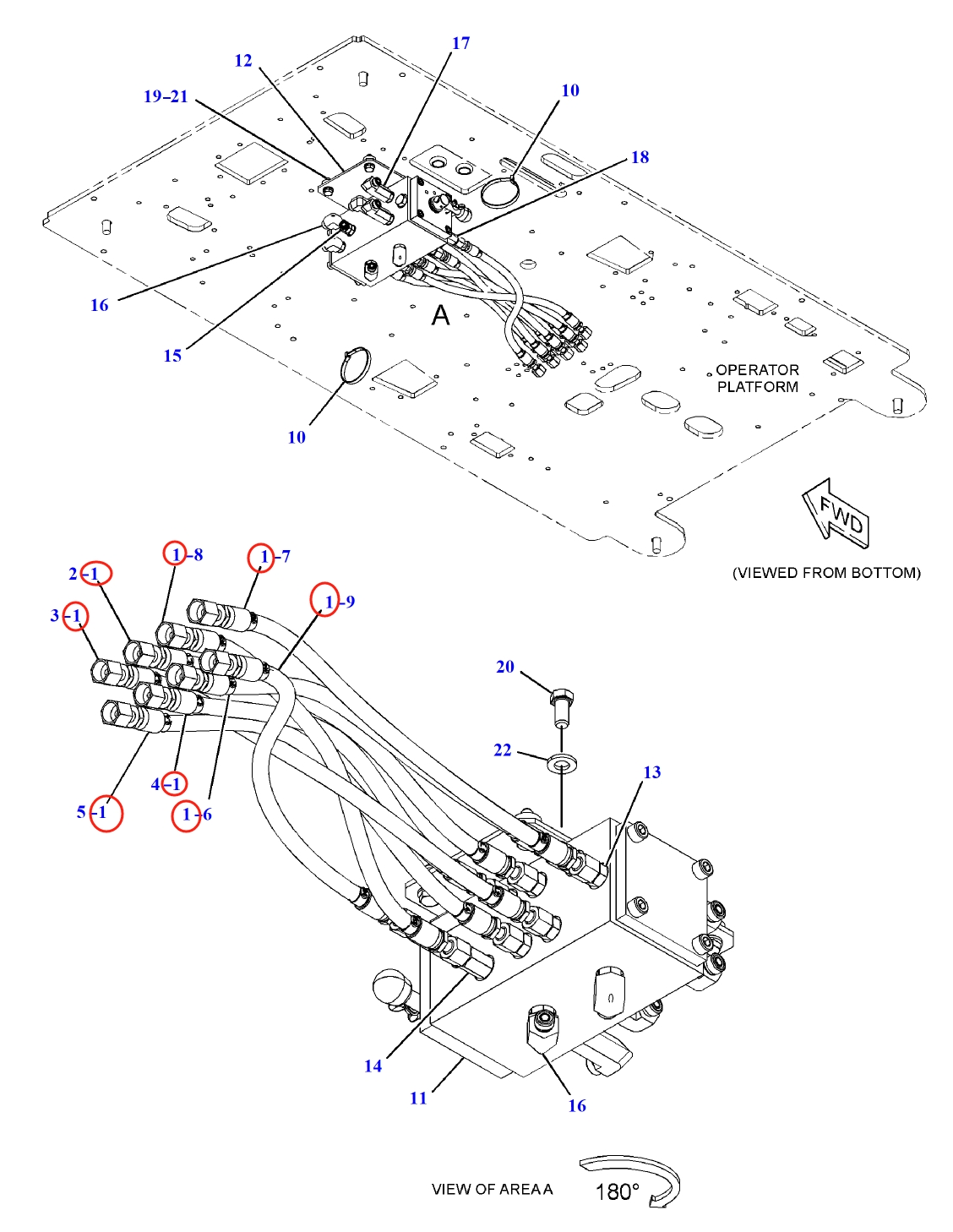 Caterpillar CAT®312F installation diagram showing hydraulic hose 4I-1031 at Pipe No. 1