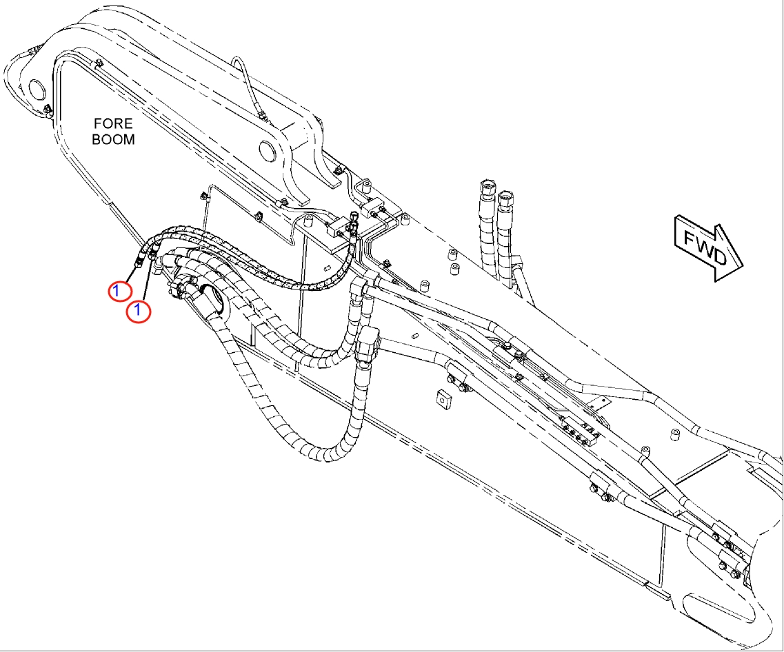 Caterpillar CAT®316F installation diagram showing hydraulic hose 423-2873 at Pipe No. 1
