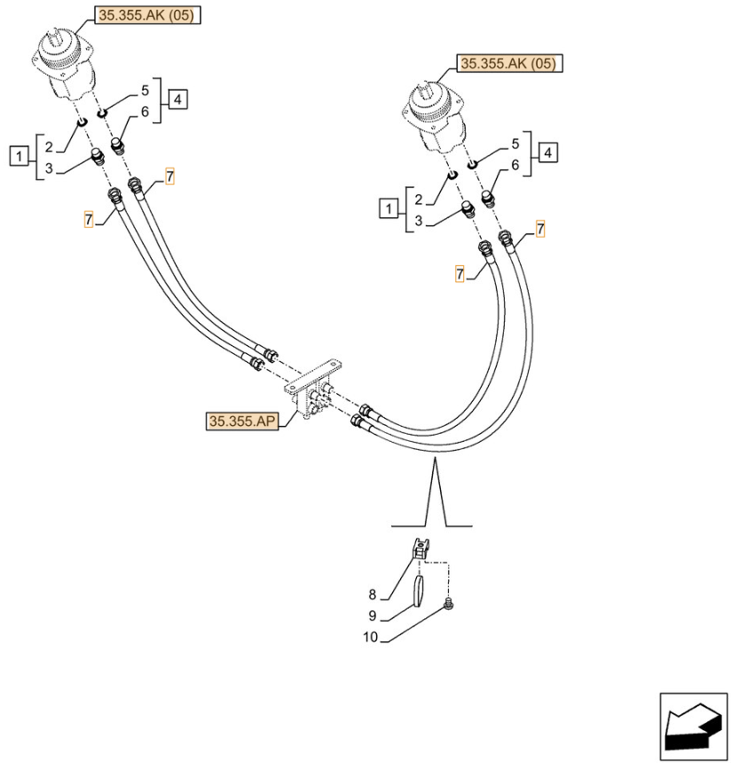 Case CX250D LC installation diagram showing hydraulic hose 159213A1 at Pipe No. 7