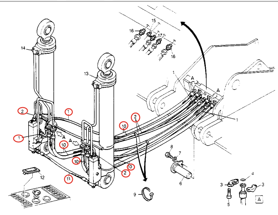 Caterpillar CAT®213B installation diagram showing hydraulic hose 8U-1354 at Pipe No. 11