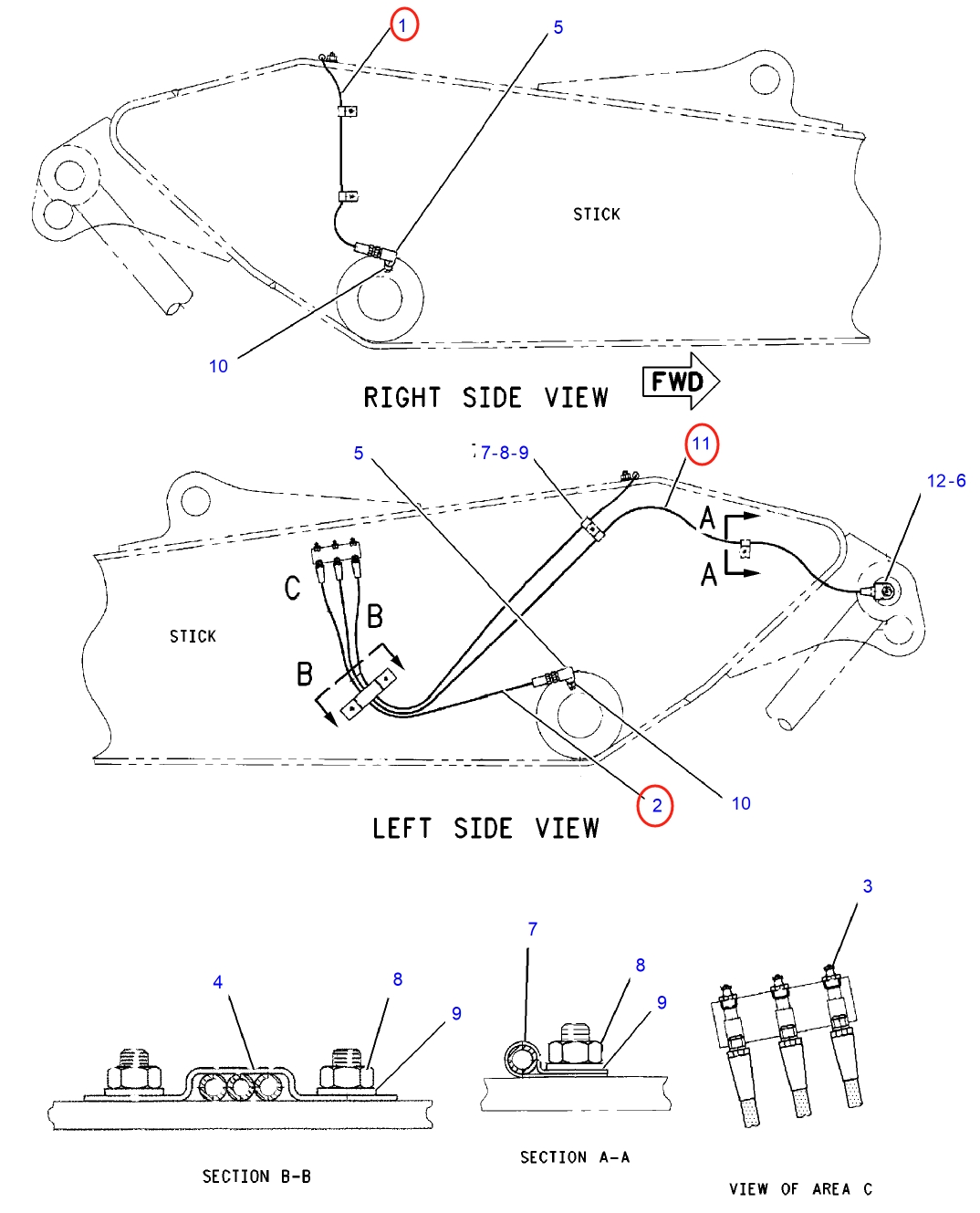 Caterpillar CAT®311C installation diagram showing hydraulic hose 108-9097 at Pipe No. 11