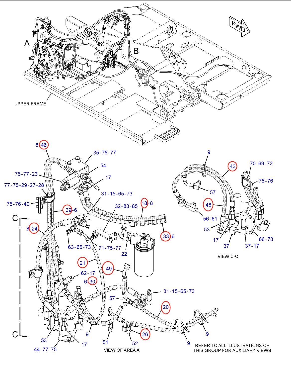 Caterpillar CAT®312D L installation diagram showing hydraulic hose 168-9331 at Pipe No. 18