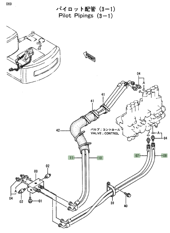 Hitachi EX100-2 installation diagram showing hydraulic hose 4260474 at Pipe No. 7