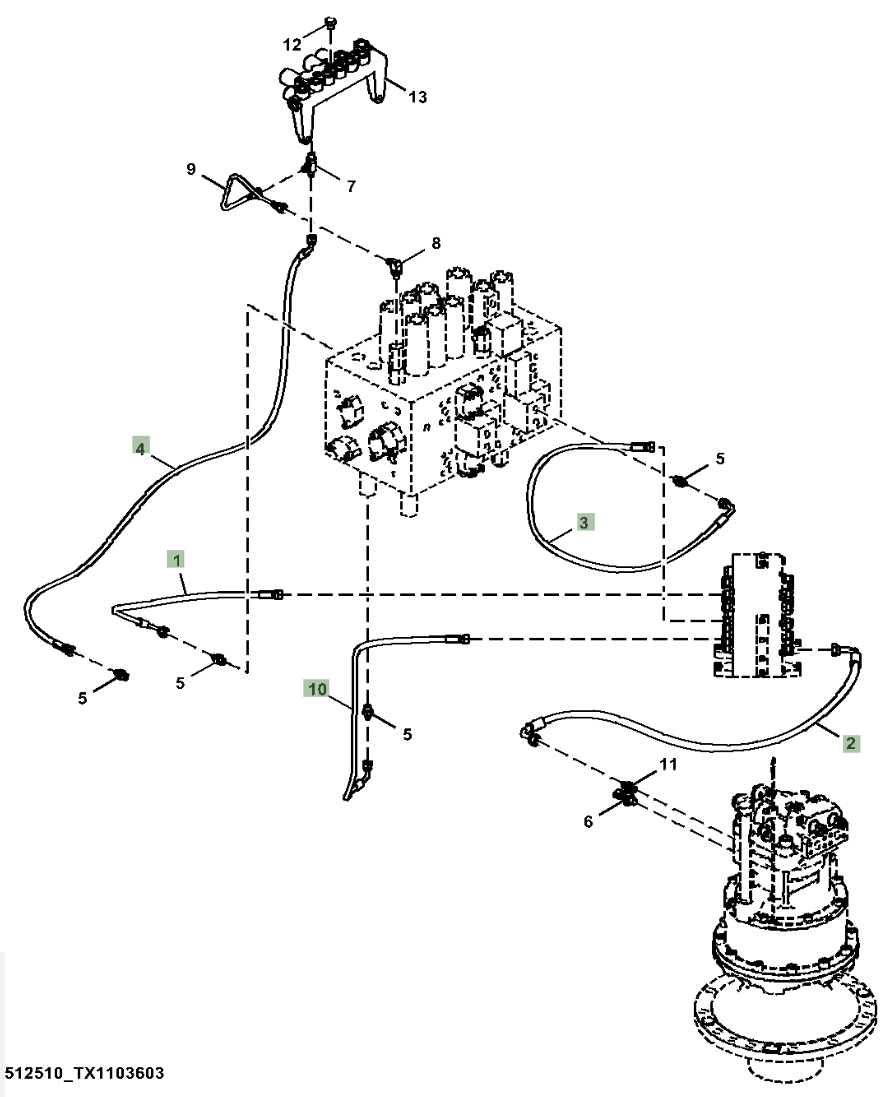 Hitachi ZX210LC-5N installation diagram showing hydraulic hose 4648912 at Pipe No. 3