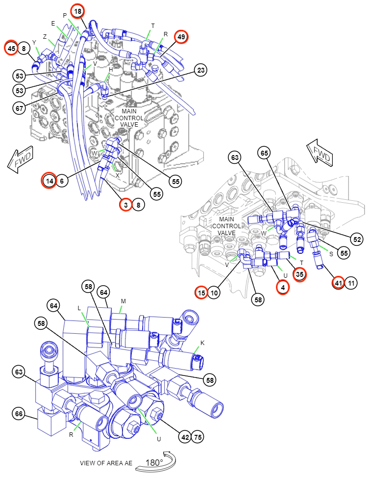 Caterpillar CAT®312D2 L installation diagram showing hydraulic hose 4I-3994 at Pipe No. 3