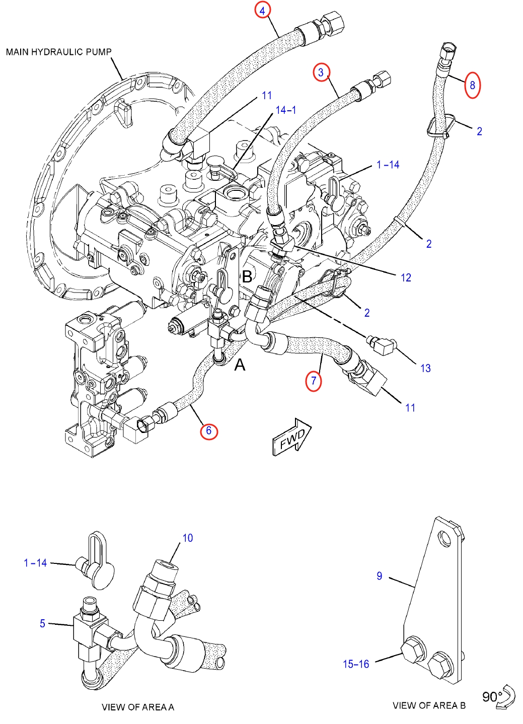 Caterpillar CAT®312E L installation diagram showing hydraulic hose 218-1058 at Pipe No. 3