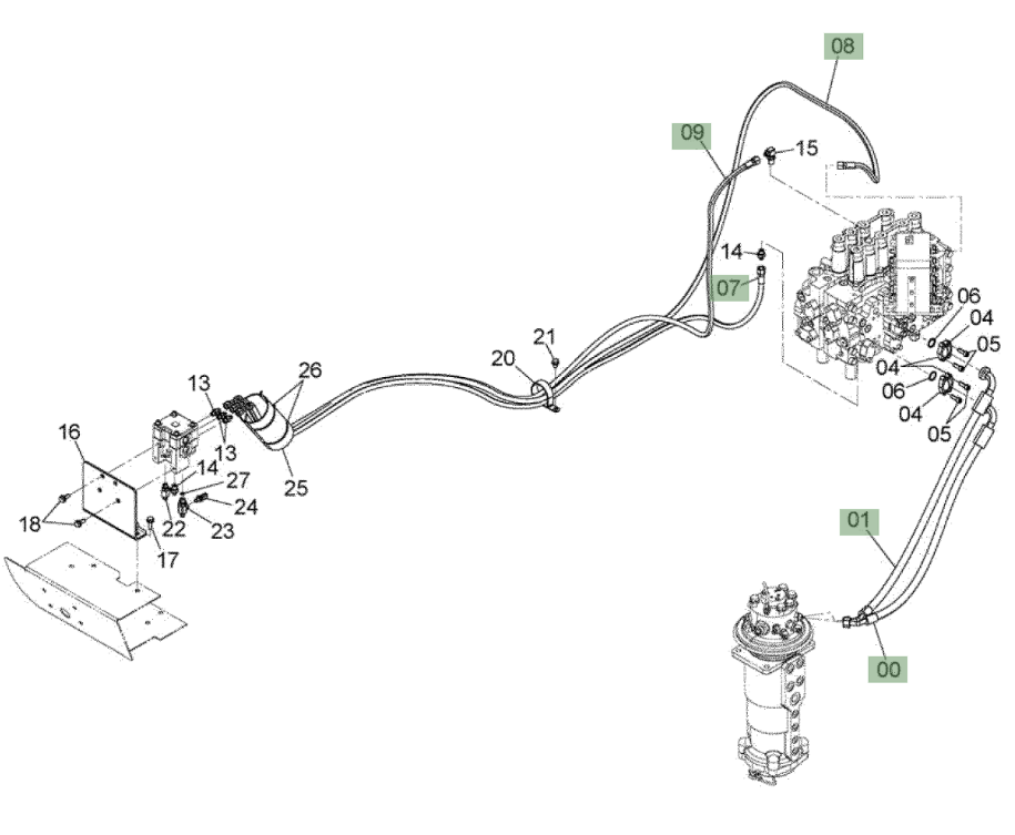 Hitachi ZX210W-3 installation diagram showing hydraulic hose 4652250 at Pipe No. 7