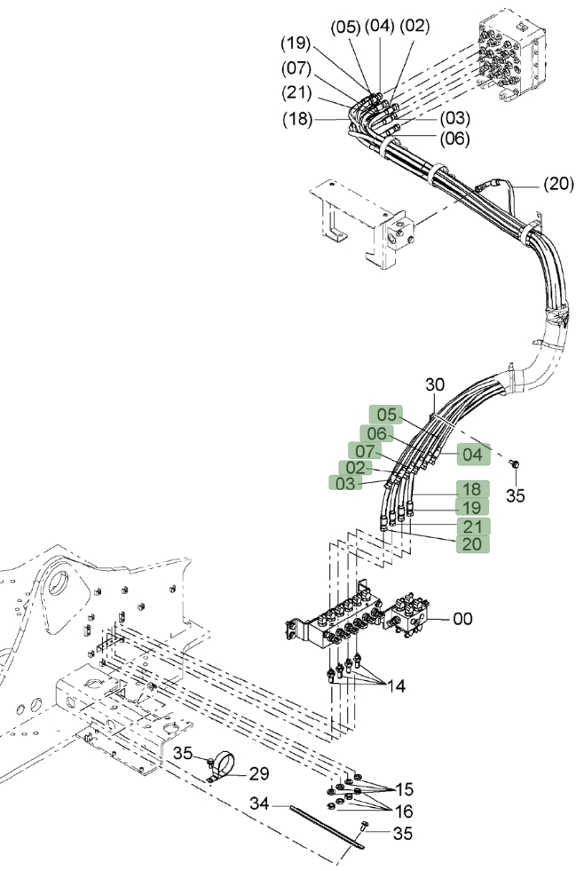 Hitachi ZX650LC-3 installation diagram showing hydraulic hose 4644142 at Pipe No. 5
