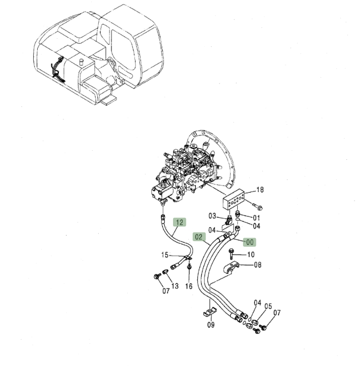 Hitachi ZX120 installation diagram showing hydraulic hose 4250063 at Pipe No. 0