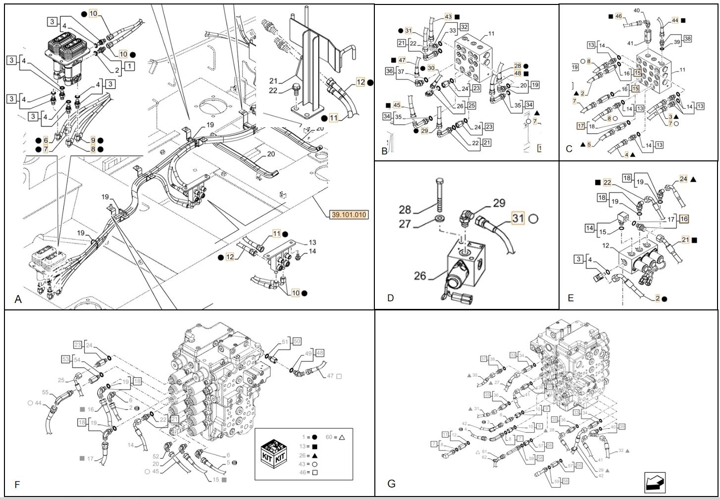 Case CX130D LC installation diagram showing hydraulic hose KHJ2093 at Pipe No. 10