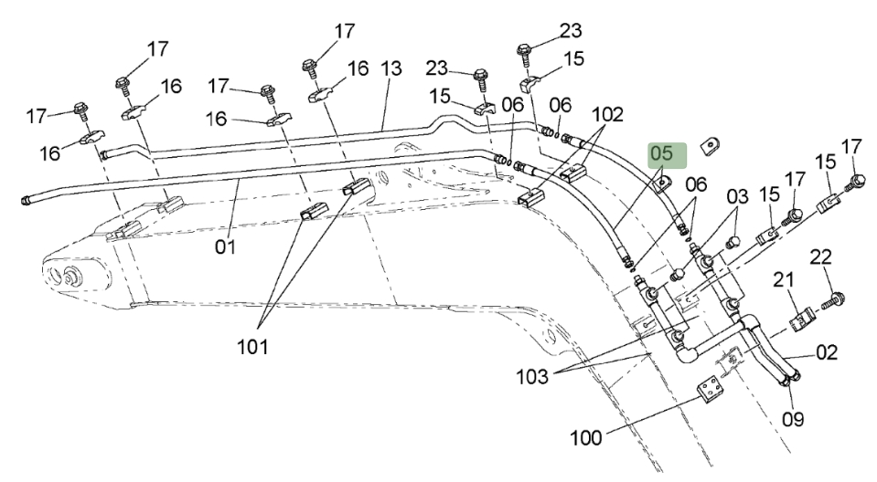 Hitachi ZX75US-3 installation diagram showing hydraulic hose 4252872 at Pipe No. 5