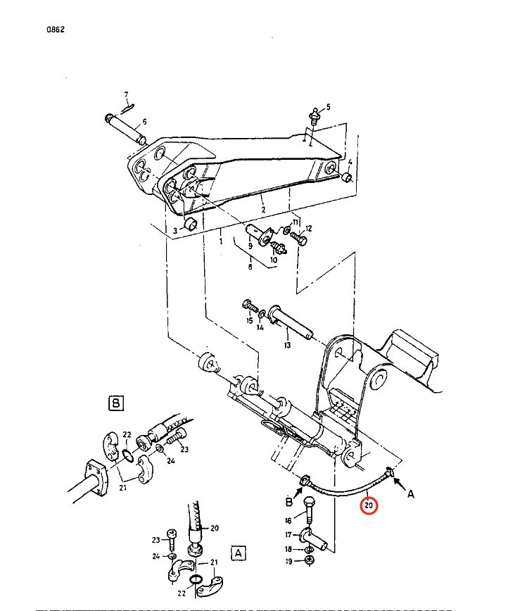 Caterpillar CAT®212 installation diagram showing hydraulic hose 5W-6278 at Pipe No. 20