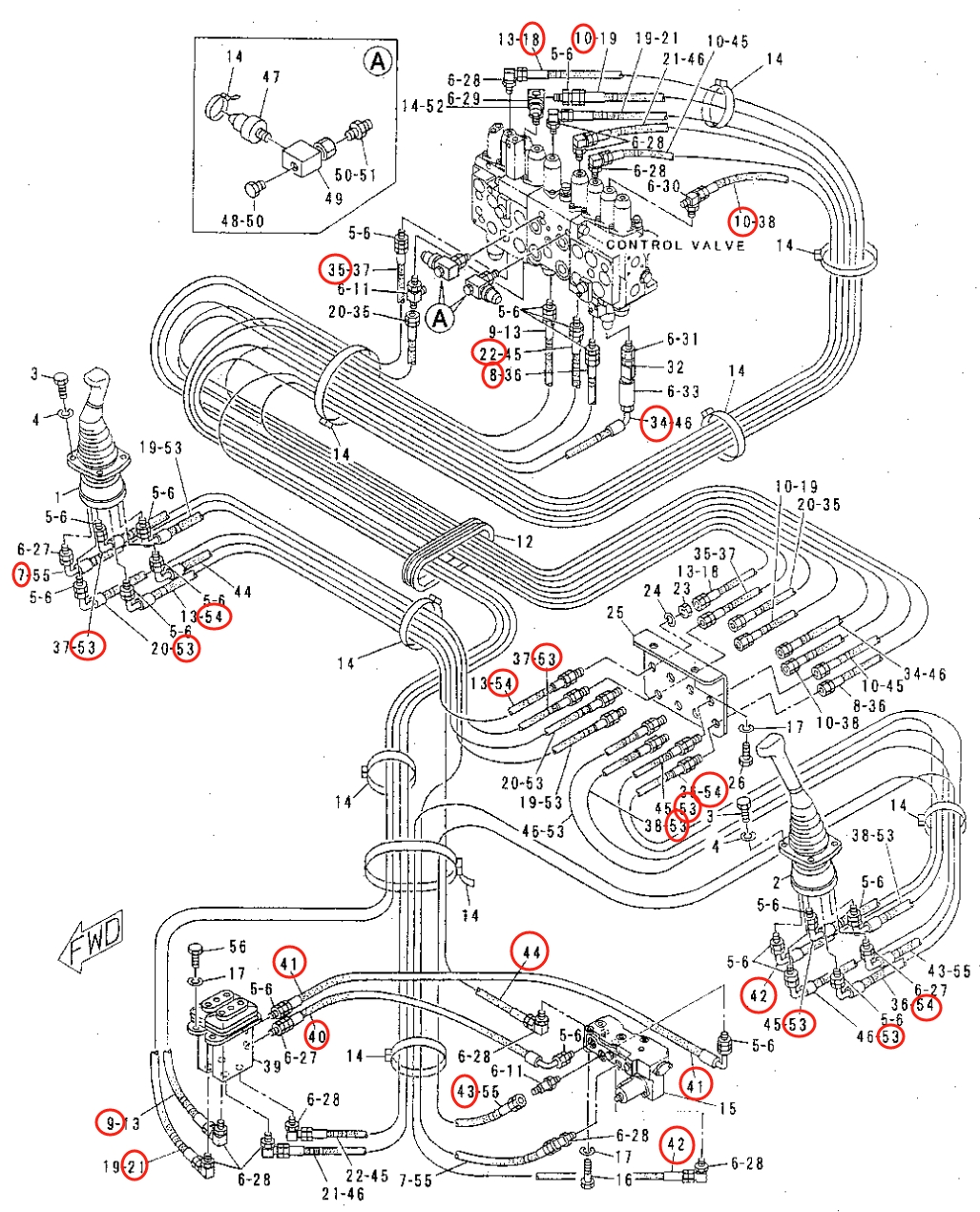 Caterpillar CAT®312B installation diagram showing hydraulic hose 4I-1410 at Pipe No. 8