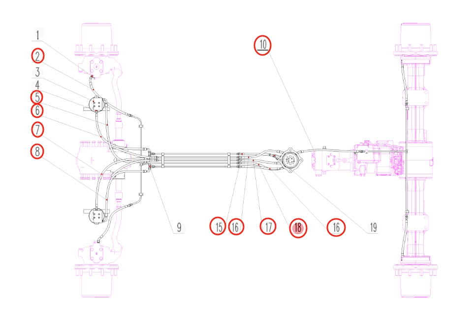 Sunward SWE150W installation diagram showing hydraulic hose 730502002618 at Pipe No. 5