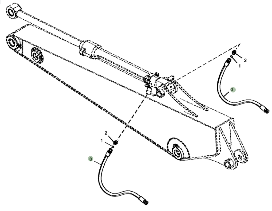 Hitachi ZX190W-6N installation diagram showing hydraulic hose 4644709 at Pipe No. 0