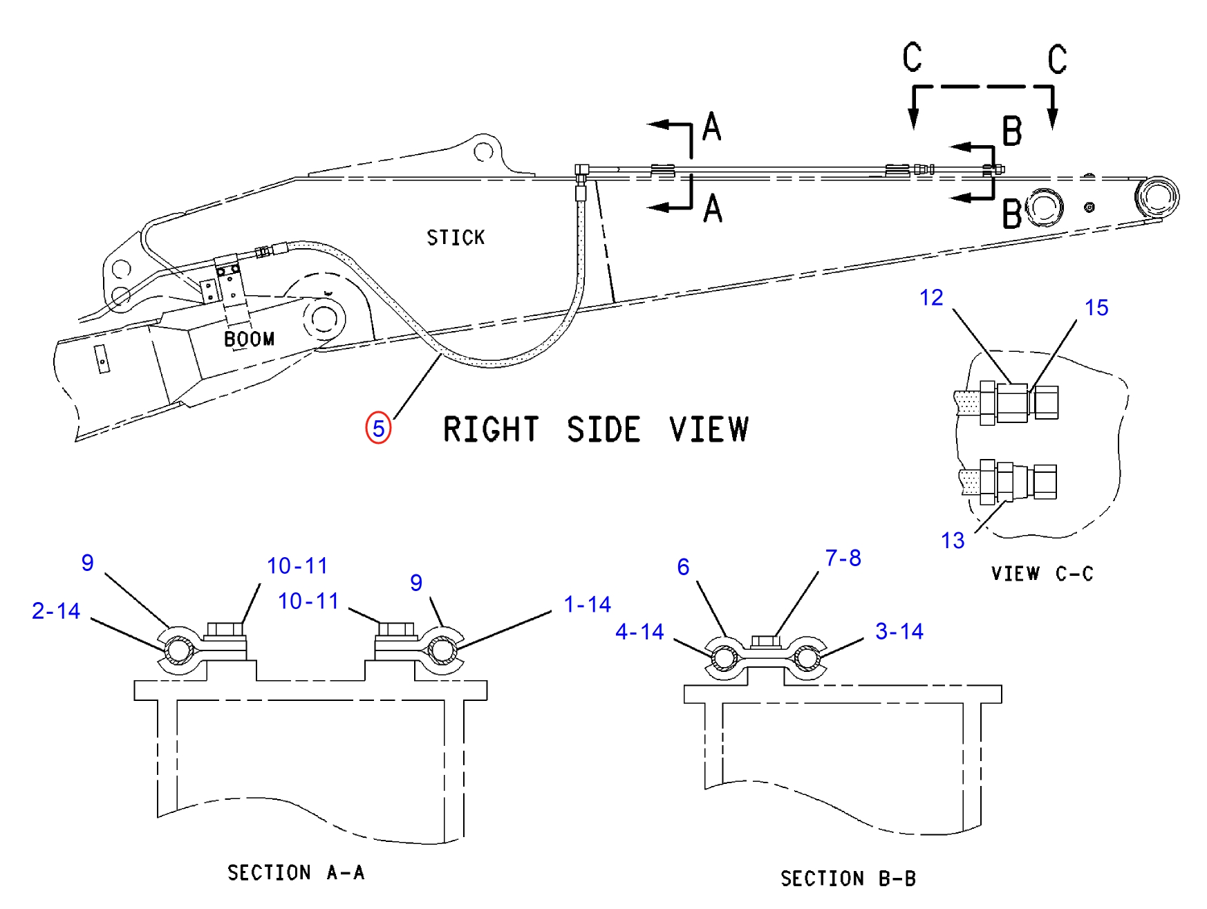 Caterpillar CAT®312C L installation diagram showing hydraulic hose 193-6549 at Pipe No. 5
