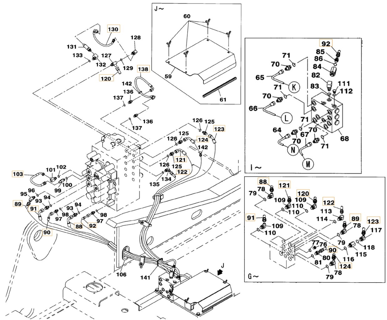 Case CX240BLR installation diagram showing hydraulic hose KHJ15490 at Pipe No. 120